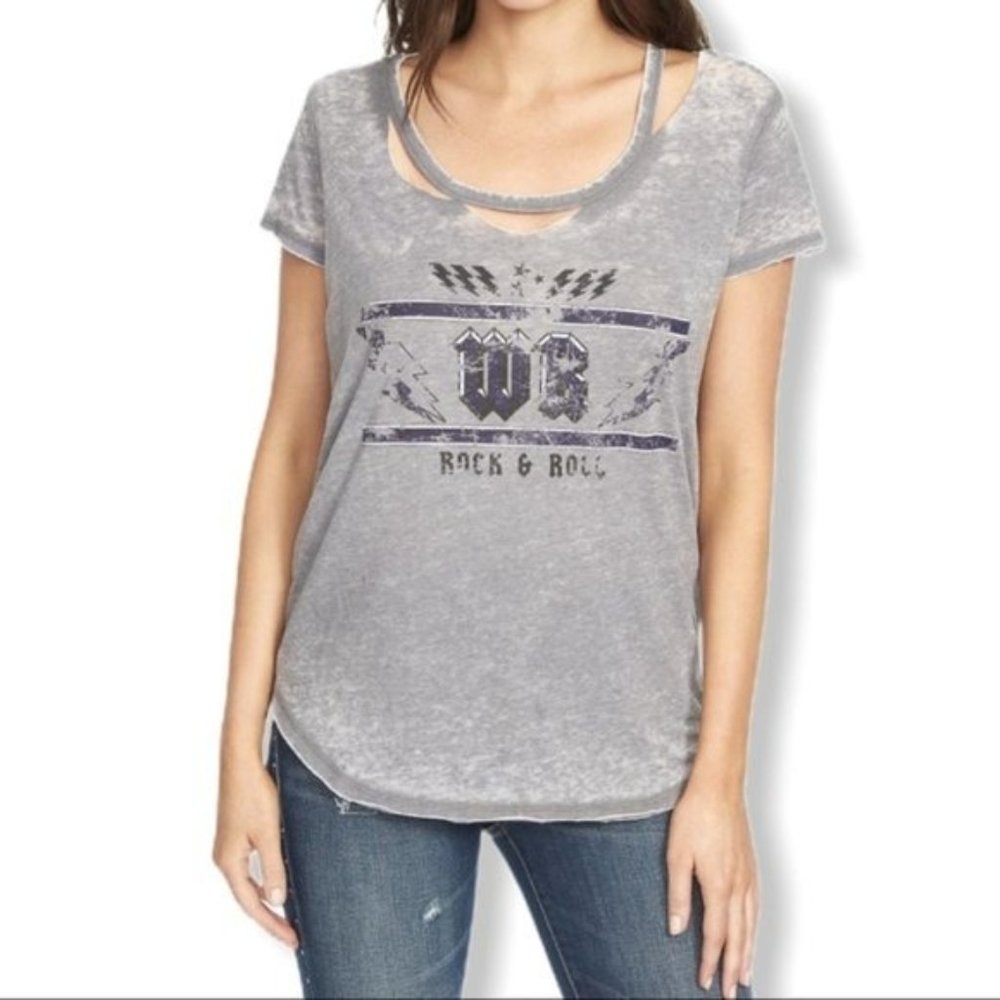 William Rast Cutout Graphic Tee Shirt Gray XSmall
